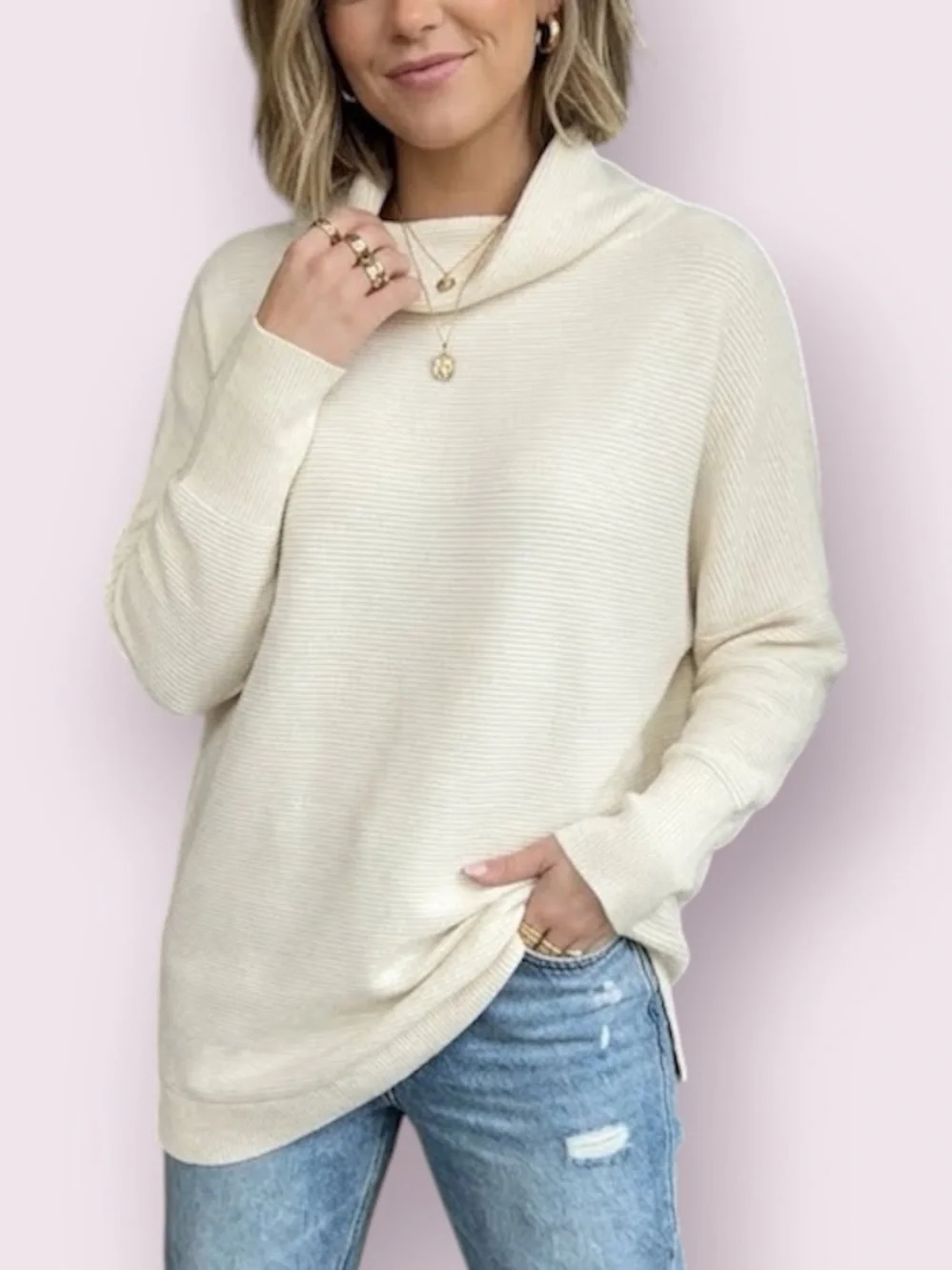 Free People Ottoman Slouchy Tunic Sweater Cream Oversized XS